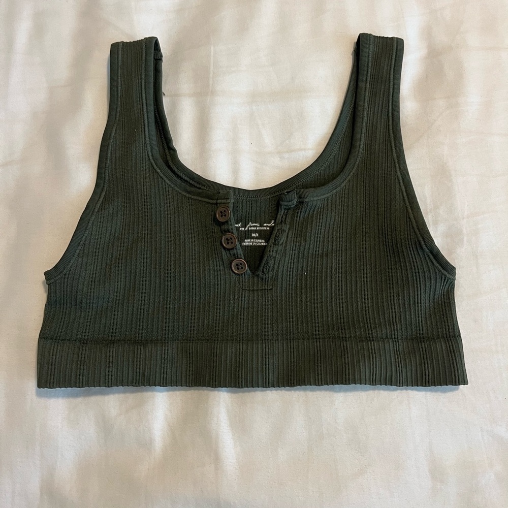 Urban Outfitters olive green ribbed button crop top